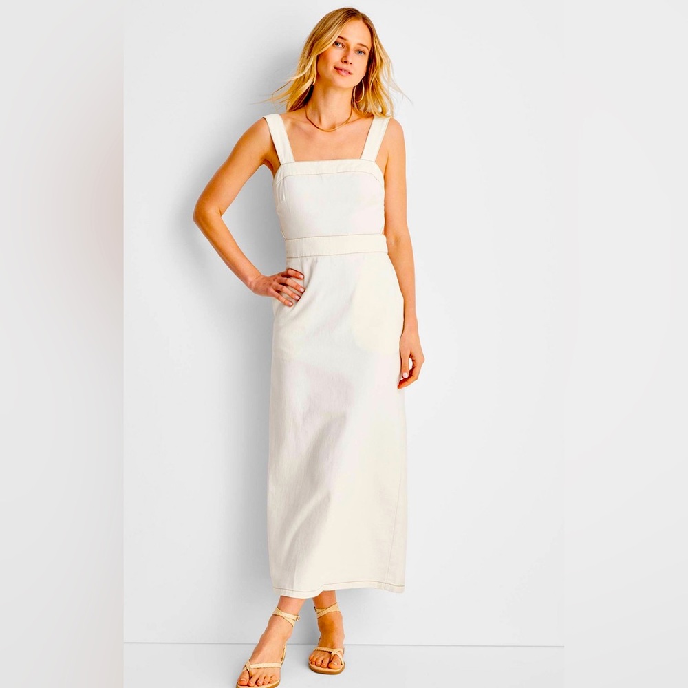 Future Collective White Cream Denim Apron Dress Maxi Dress size 10